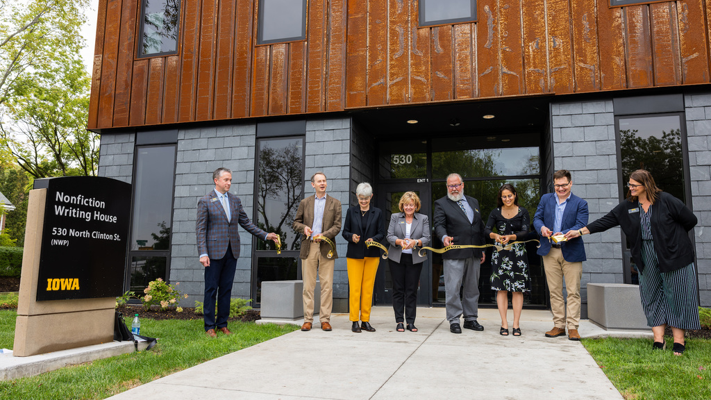 Ribbon cutting ceremony for University of Iowa's Nonfiction Writing House