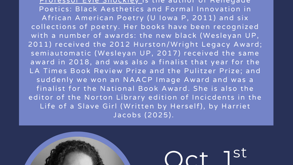 Irwin Lecture Series presents: Evie Shockley promotional image